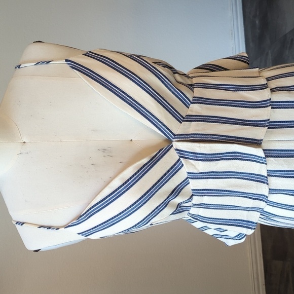 BCBGeneration Striped V Neck Peplum Bell Bottom Jumpsuit White Blue 12 preppy - Picture 4 of 9